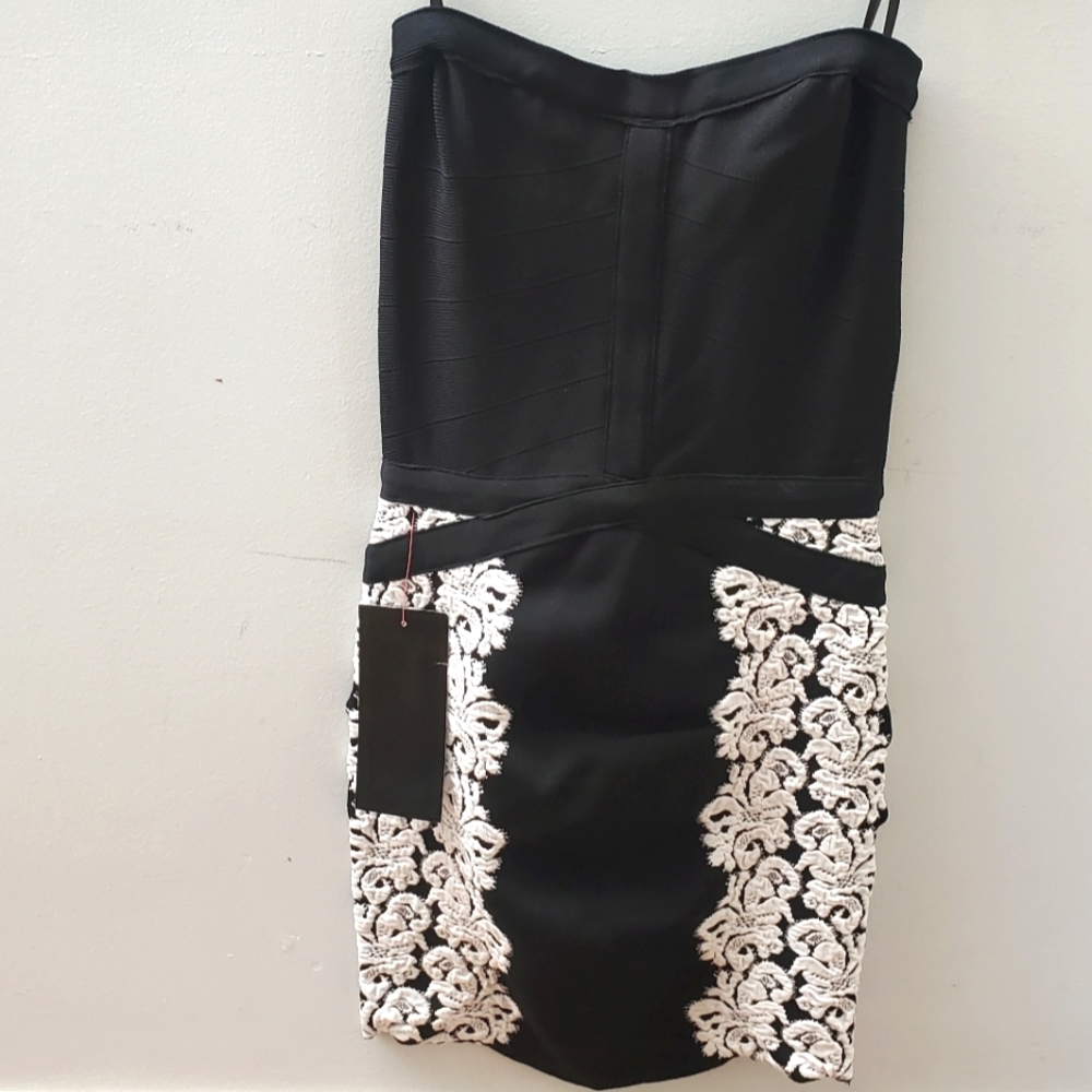 BEBE PLACEMENT JACQUARD TUBE DRESS - XS